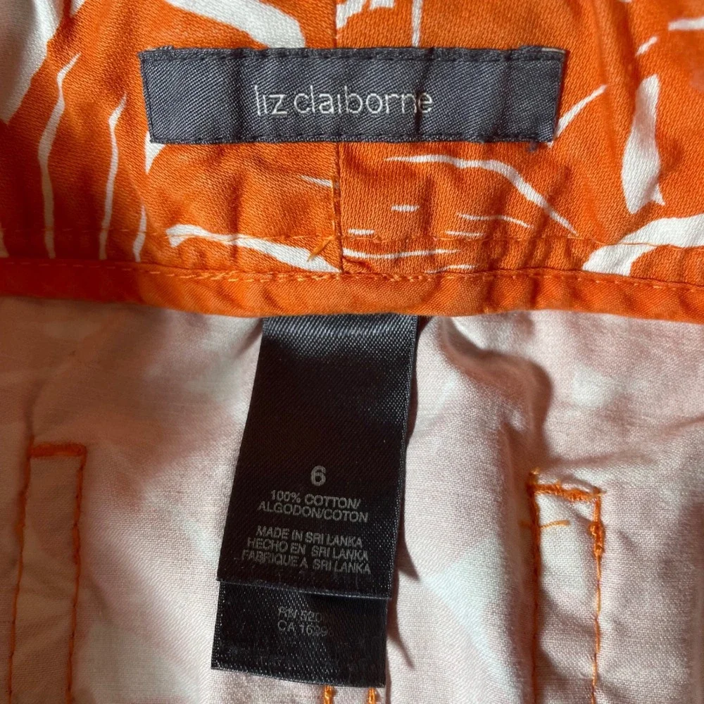 Liz Claiborne Orange Tropical Leaf Cargo Skirt‎ Size 6 Cotton Drawstring Utility